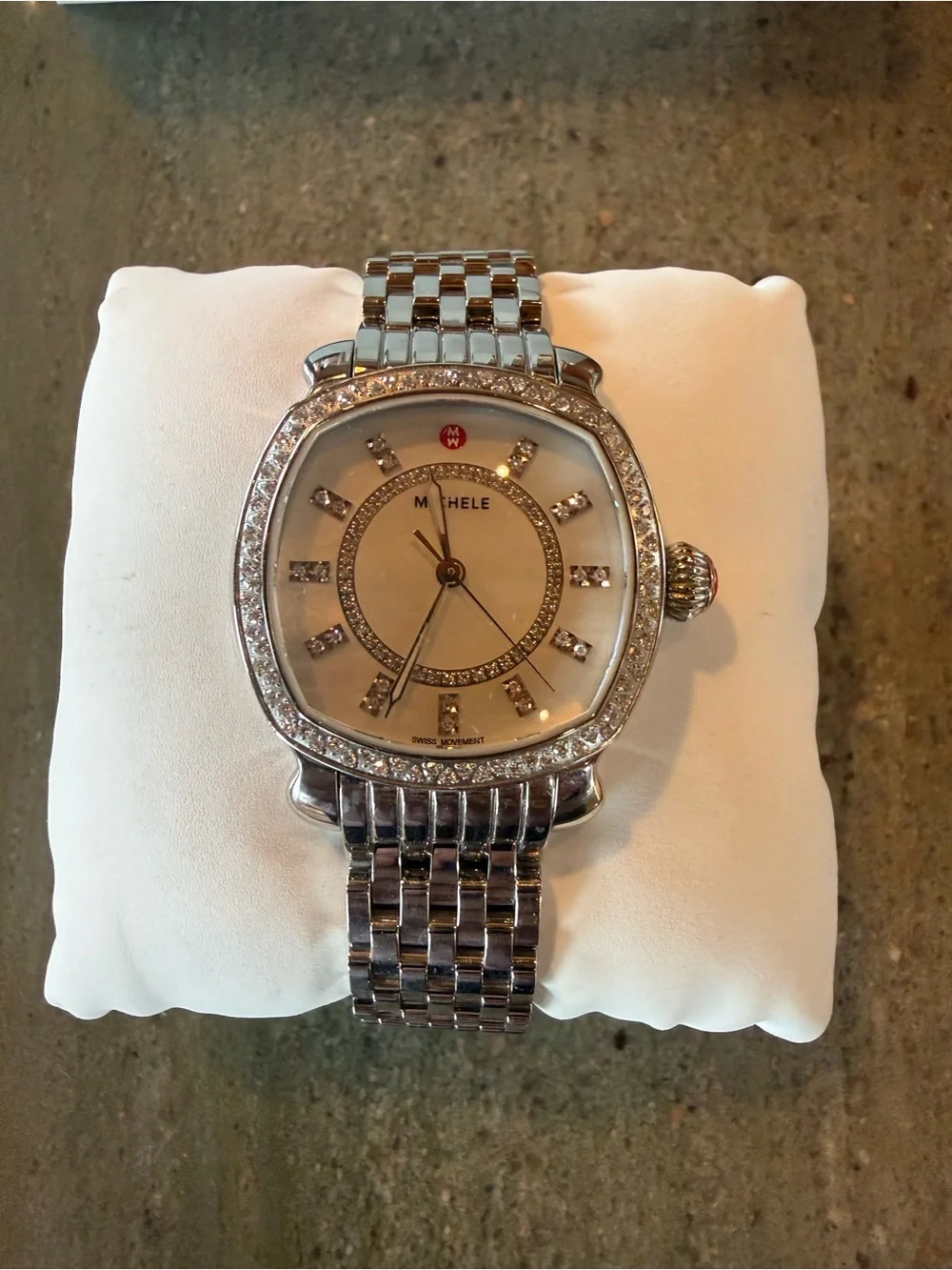 Michele Silver-Tone Crystal Bezel Stainless Steel Women's Watch